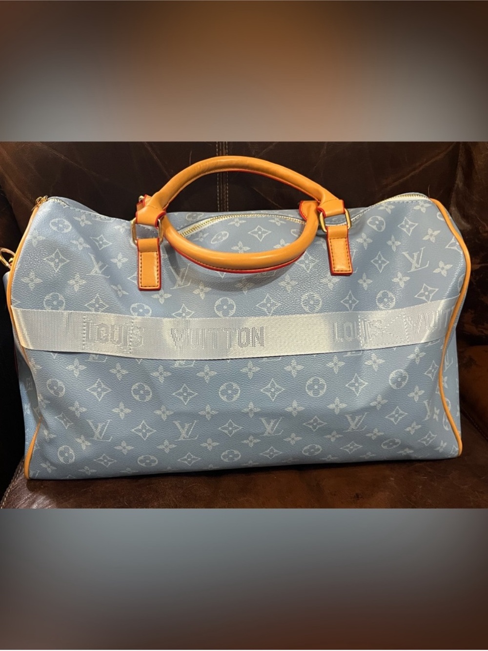 Monogram Louis. Vuitton.Blue on Blue Speedy 45 Overnight Keepall Bag Duffle